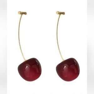 New Elegant Delicate Feminine Gold & Red Cherry Bomb Valentine’s Day Earrings